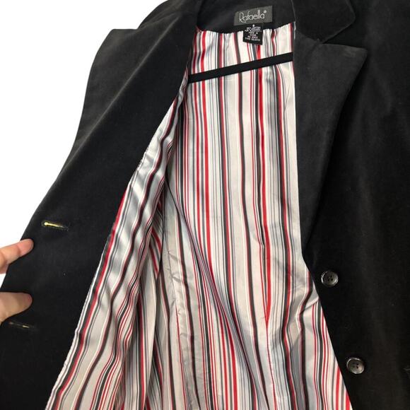 Black Velvet Double Breasted Blazer Black Buttons Red Striped Lining - Picture 5 of 6